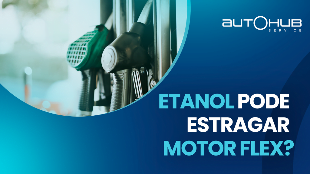 Bombas de combustível em um posto e o seguinte texto: Etanol pode estragar motor flex?